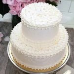 Two tiered wedding cake with elegantly applied white frosting in Vancouver BC
