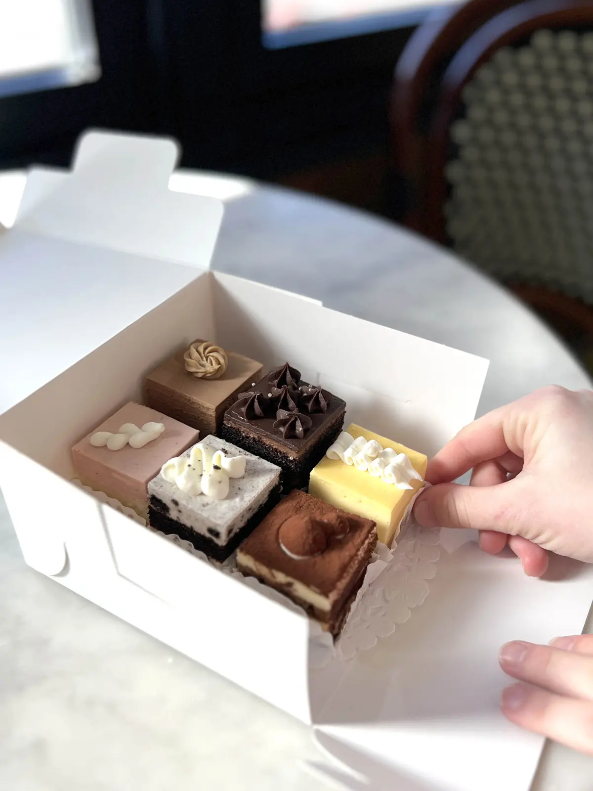 Box of Trafiq's mini pastries for delivery